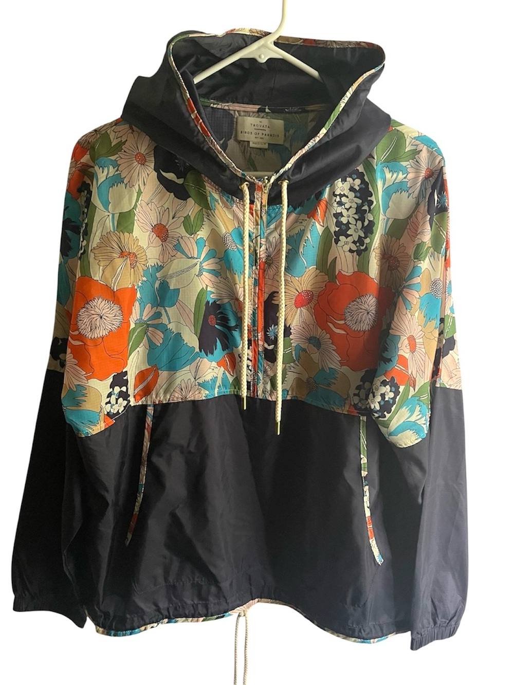 Birds of Paradis Trovata Andi Floral Colorblock Nylon Navy Windbreaker Jacket M